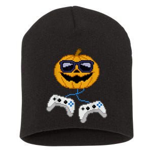 Halloween Jack O Lantern Pixelated Gaming Gamer Short Acrylic Beanie