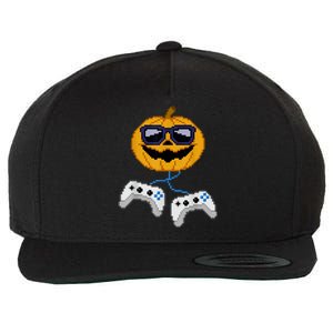 Halloween Jack O Lantern Pixelated Gaming Gamer Wool Snapback Cap