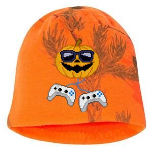 Halloween Jack O Lantern Pixelated Gaming Gamer Kati - Camo Knit Beanie