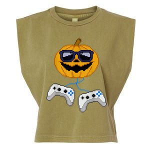 Halloween Jack O Lantern Pixelated Gaming Gamer Garment-Dyed Women's Muscle Tee