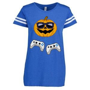 Halloween Jack O Lantern Pixelated Gaming Gamer Enza Ladies Jersey Football T-Shirt