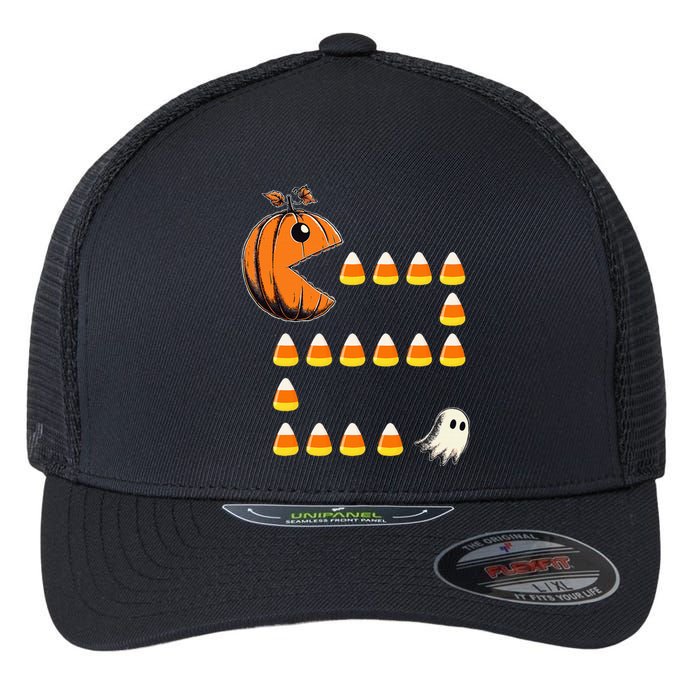 Halloween Jack O Lantern Pumpkin Eating Candy Corn Flexfit Unipanel Trucker Cap