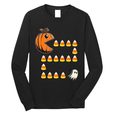 Halloween Jack O Lantern Pumpkin Eating Candy Corn Long Sleeve Shirt