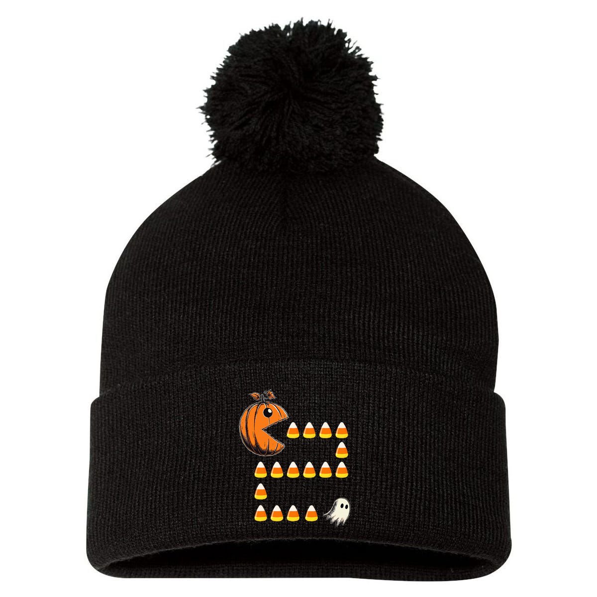 Halloween Jack O Lantern Pumpkin Eating Candy Corn Pom Pom 12in Knit Beanie