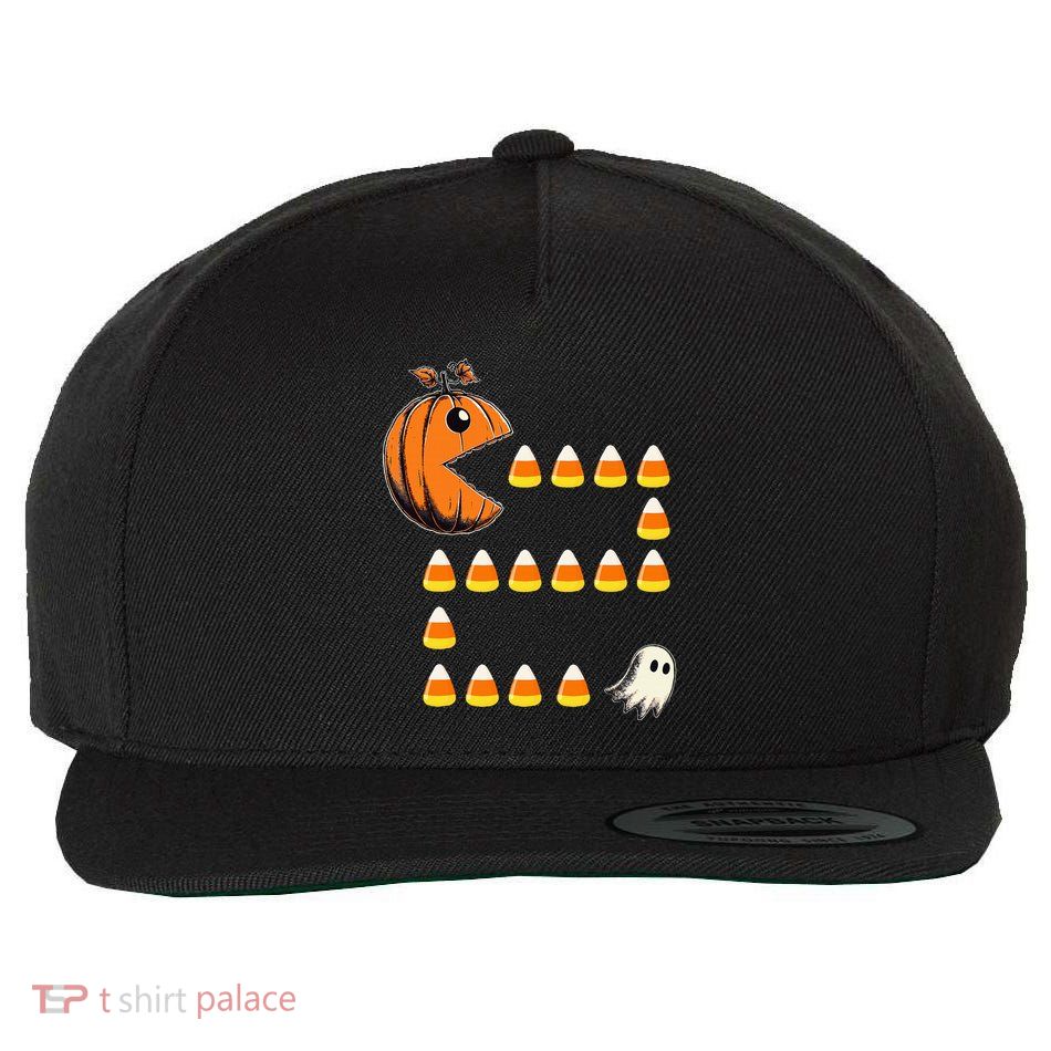 Halloween Jack O Lantern Pumpkin Eating Candy Corn Wool Snapback Cap