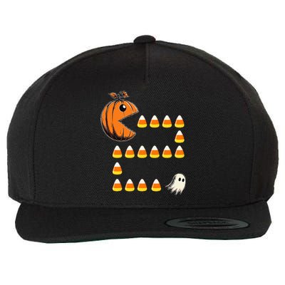 Halloween Jack O Lantern Pumpkin Eating Candy Corn Wool Snapback Cap