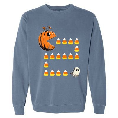 Halloween Jack O Lantern Pumpkin Eating Candy Corn Garment-Dyed Sweatshirt