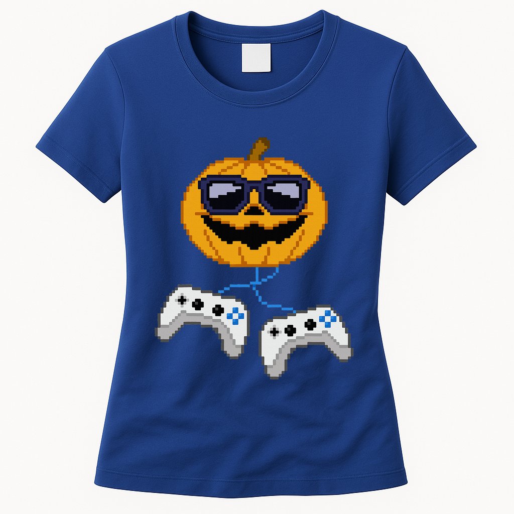 Halloween Jack O Lantern Pixelated Gaming Gamer Womens T-Shirt