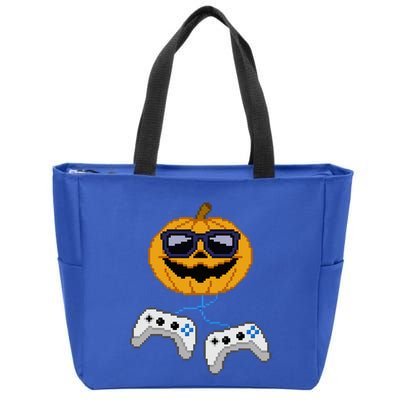 Halloween Jack O Lantern Pixelated Gaming Gamer Zip Tote Bag
