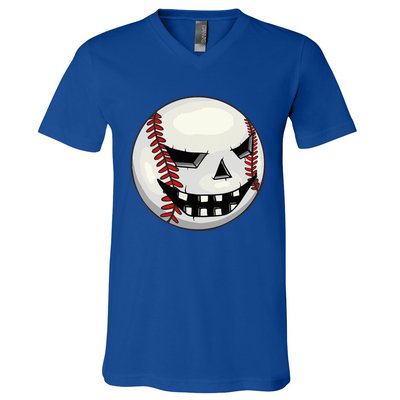 Halloween Jack O Lantern Baseball Player Coach Pitcher V-Neck T-Shirt