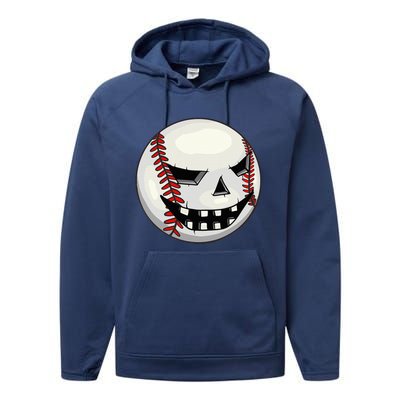 Halloween Jack O Lantern Baseball Player Coach Pitcher Performance Fleece Hoodie