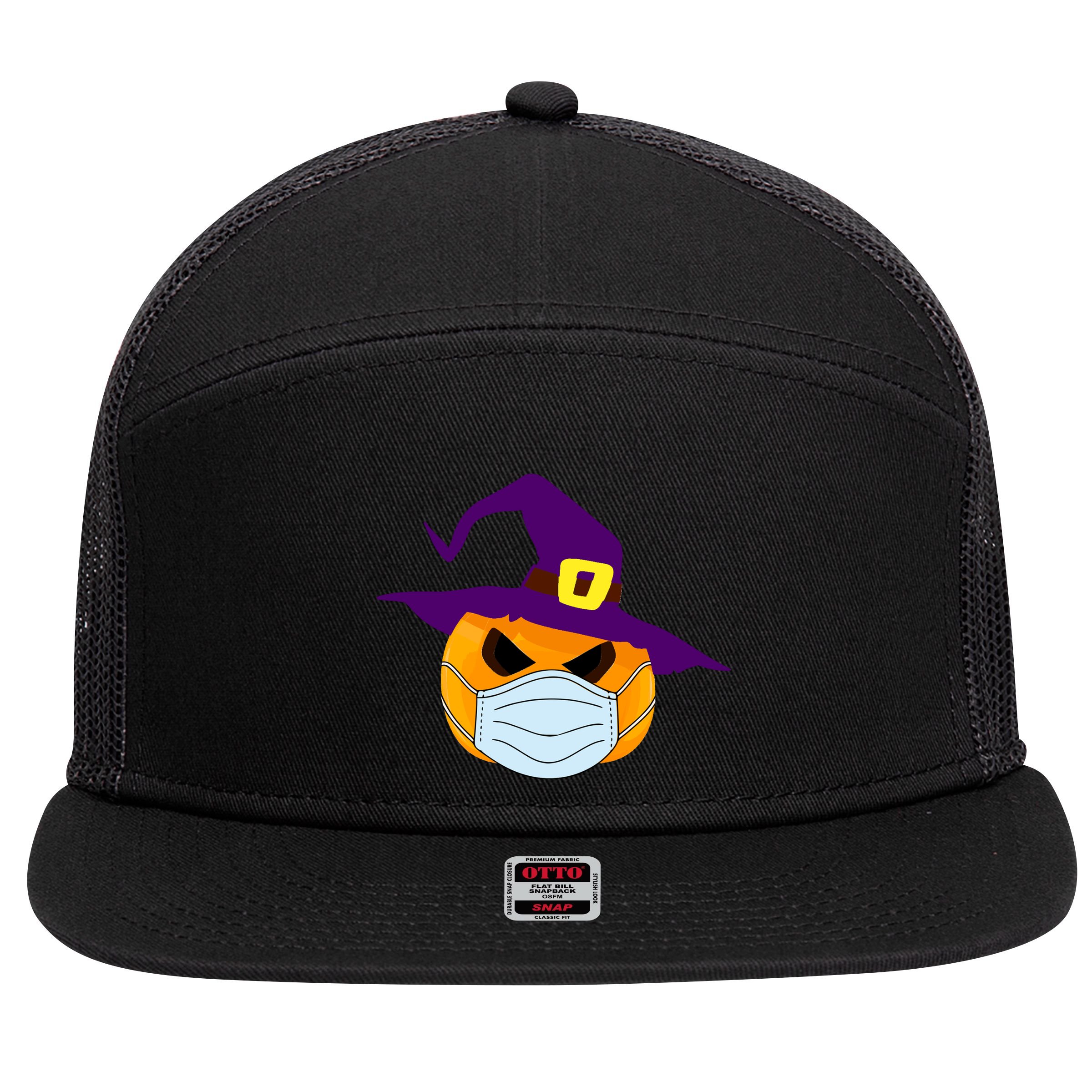 Halloween Jack O Lantern Masked Up 7 Panel Mesh Trucker Snapback Hat