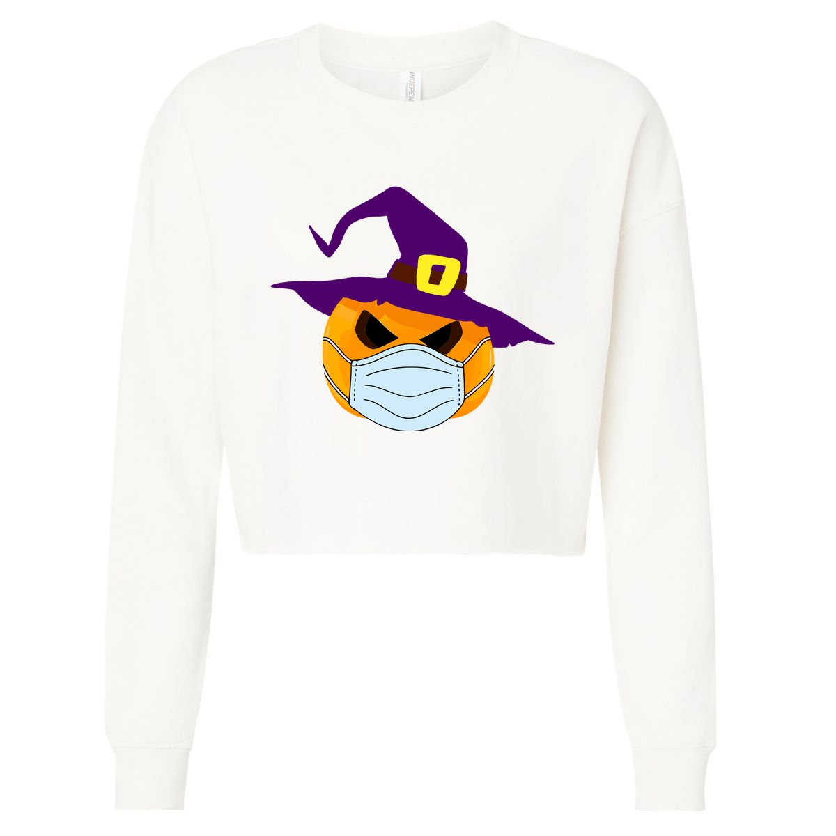 Halloween Jack O Lantern Masked Up Cropped Pullover Crew