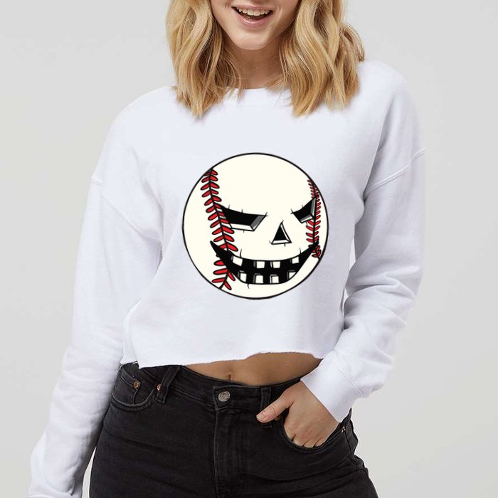 Halloween Jack O Lantern Baseball Player Coach Pitcher Cropped Pullover Crew