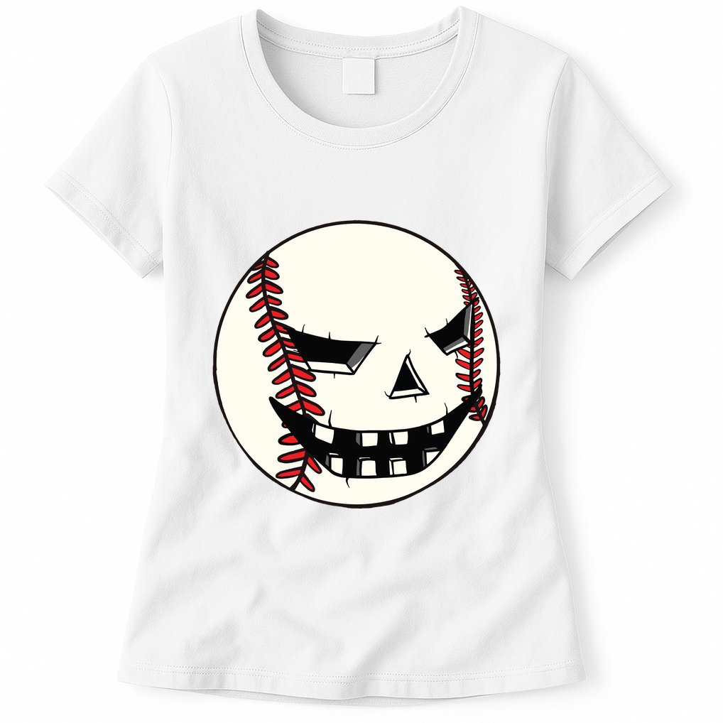 Halloween Jack O Lantern Baseball Player Coach Pitcher Womens T-Shirt
