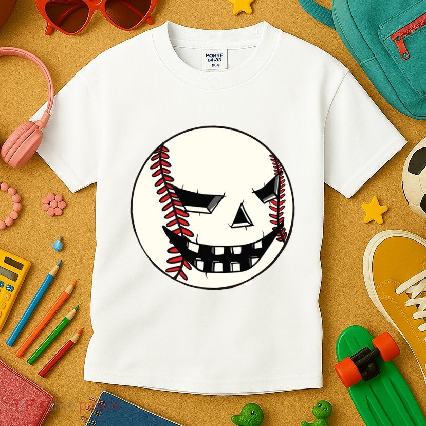 Halloween Jack O Lantern Baseball Player Coach Pitcher Kids T-Shirt