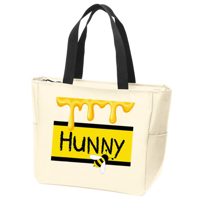 Hunny Jar Simulating With Dripping Honey And A Bee Zip Tote Bag