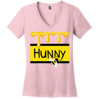 Hunny Jar Simulating With Dripping Honey And A Bee Women's V-Neck T-Shirt