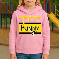 Hunny Jar Simulating With Dripping Honey And A Bee Kids Hoodie