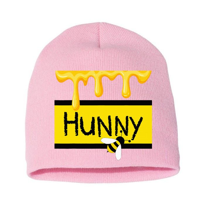 Hunny Jar Simulating With Dripping Honey And A Bee Short Acrylic Beanie