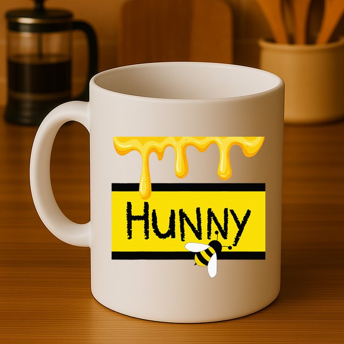 Hunny Jar Simulating With Dripping Honey And A Bee Mug