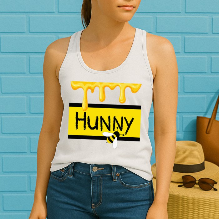 Hunny Jar Simulating With Dripping Honey And A Bee Womens Tank Top