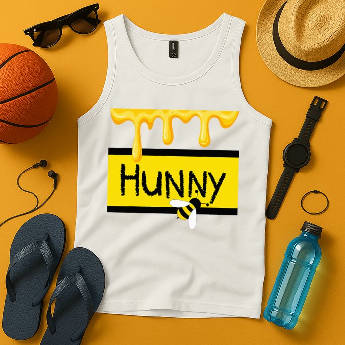Hunny Jar Simulating With Dripping Honey And A Bee Tank Top