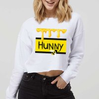 Hunny Jar Simulating With Dripping Honey And A Bee Cropped Pullover Crew