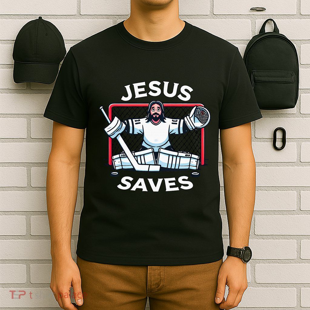 Hockey Jesus Saves Goalie Sports Humor T-Shirt