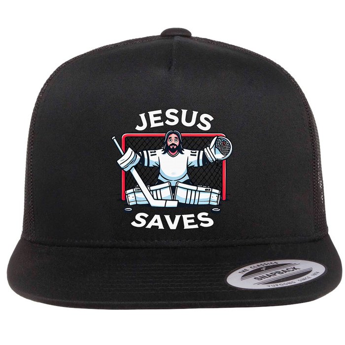 Hockey Jesus Saves Goalie Sports Humor Flatbill Hat