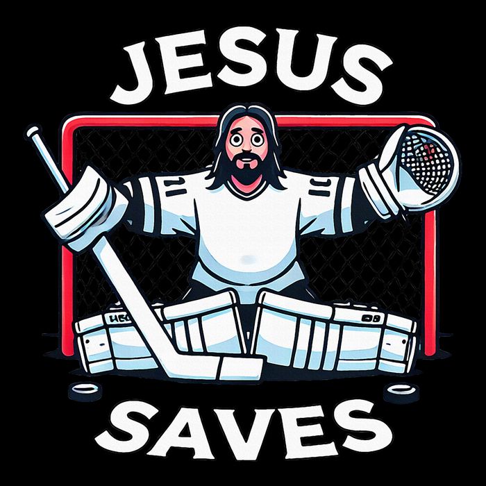 Hockey Jesus Saves Goalie Sports Humor Flatbill Hat