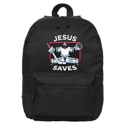 Hockey Jesus Saves Goalie Sports Humor 16 in Basic Backpack