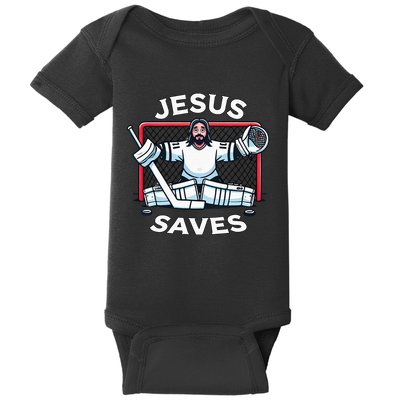 Hockey Jesus Saves Goalie Sports Humor Baby Bodysuit