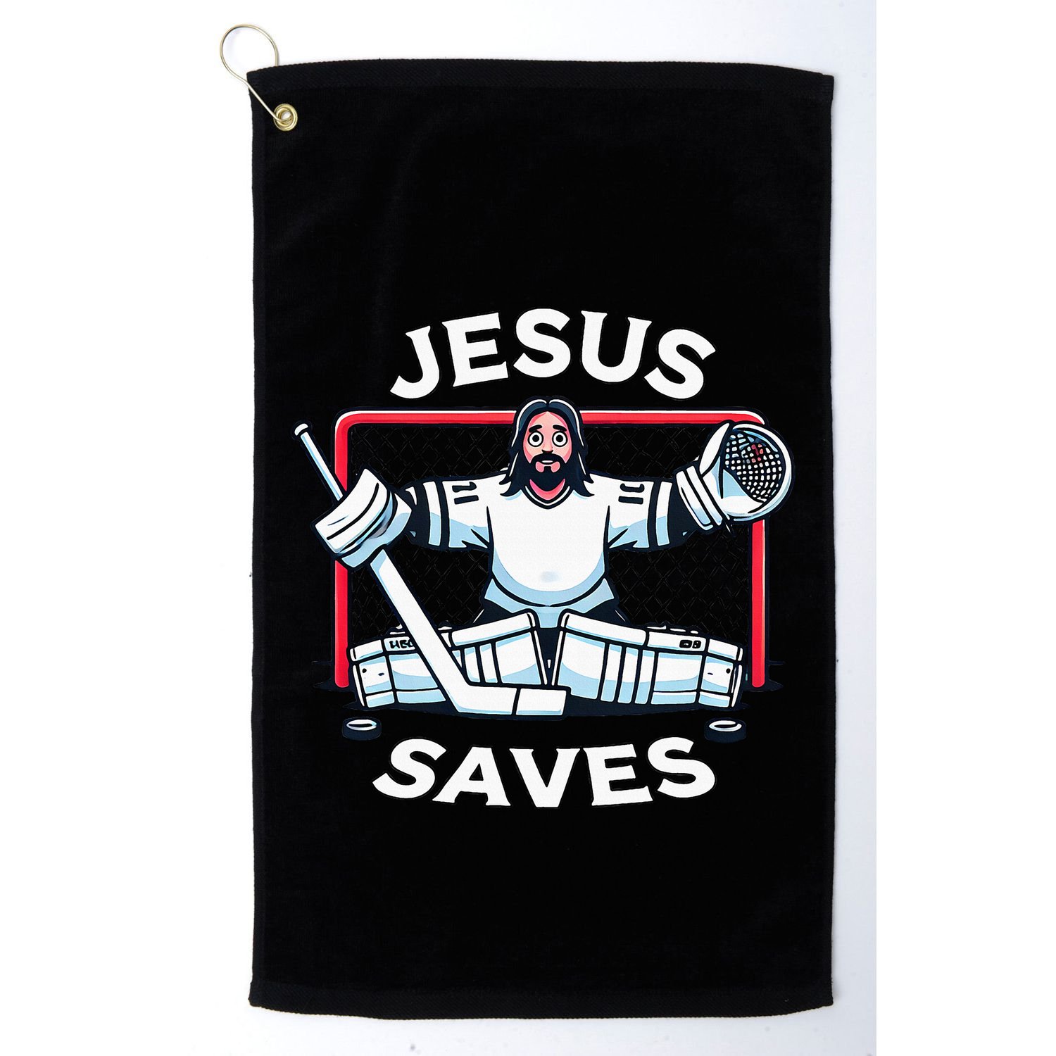 Hockey Jesus Saves Goalie Sports Humor Golf Towel