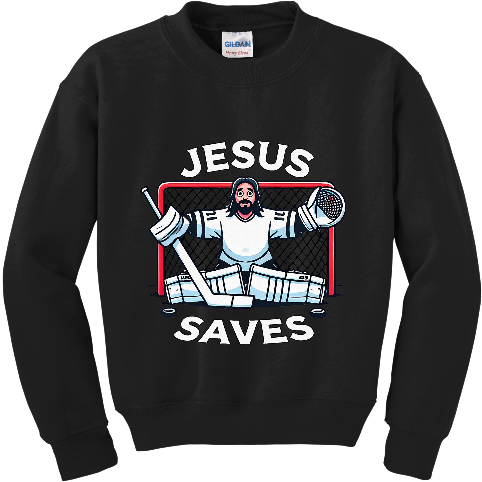 Hockey Jesus Saves Goalie Sports Humor Kids Sweatshirt