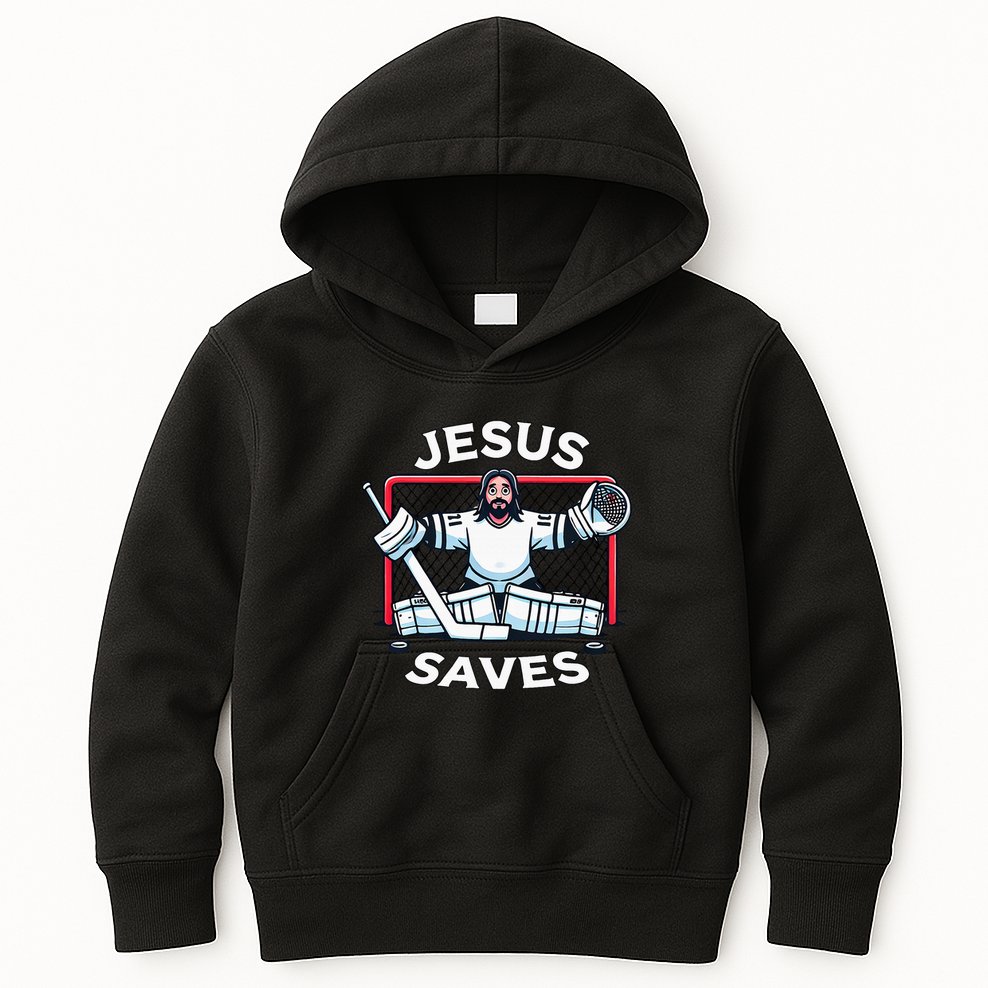 Hockey Jesus Saves Goalie Sports Humor Kids Hoodie