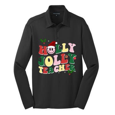 Holly Jolly Teacher Cute Christmas Gift Silk Touch Performance Long Sleeve Polo