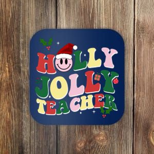 Holly Jolly Teacher Cute Christmas Gift Coaster