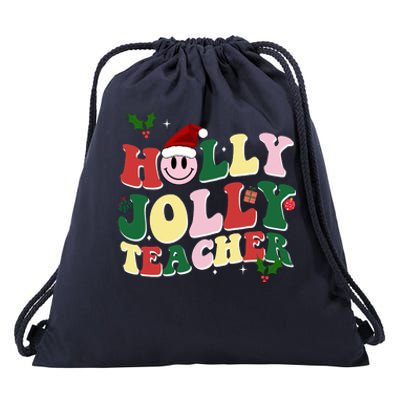 Holly Jolly Teacher Cute Christmas Gift Drawstring Bag