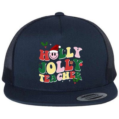 Holly Jolly Teacher Cute Christmas Gift Flat Bill Trucker Hat