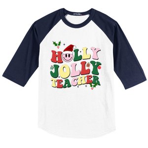 Holly Jolly Teacher Cute Christmas Gift Baseball Sleeve Shirt