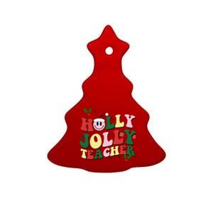 Holly Jolly Teacher Cute Christmas Gift Ceramic Tree Ornament