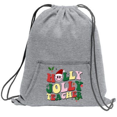 Holly Jolly Teacher Cute Christmas Gift Sweatshirt Cinch Pack Bag