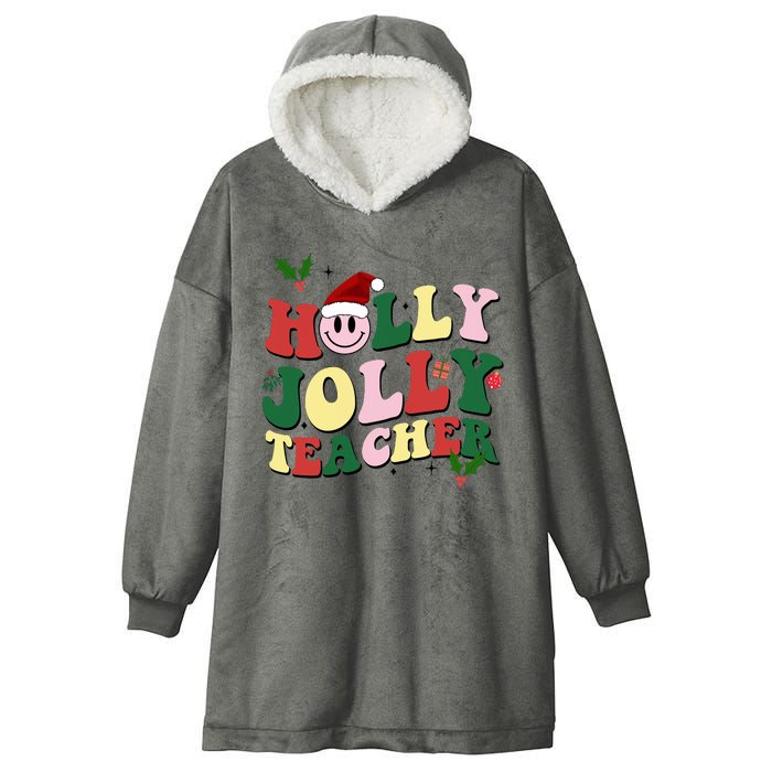 Holly Jolly Teacher Cute Christmas Gift Hooded Wearable Blanket