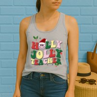 Holly Jolly Teacher Cute Christmas Gift Womens Tank Top
