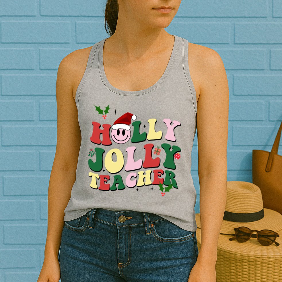 Holly Jolly Teacher Cute Christmas Gift Womens Tank Top