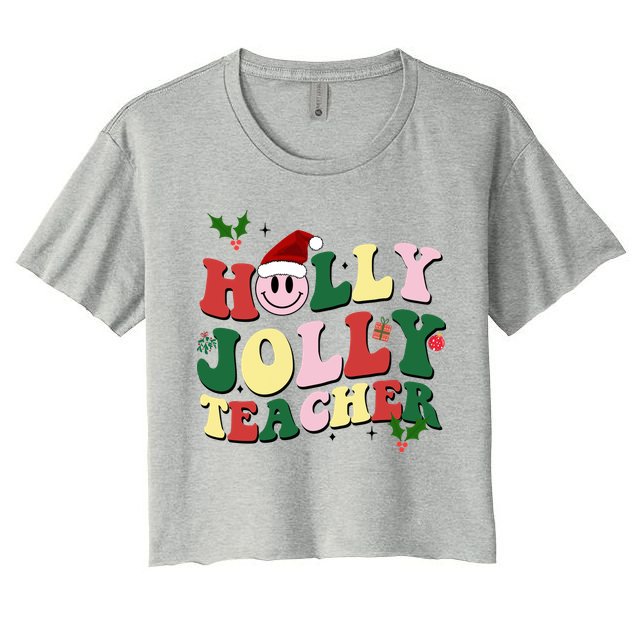 Holly Jolly Teacher Cute Christmas Gift Crop Top