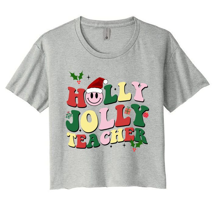 Holly Jolly Teacher Cute Christmas Gift Women's Crop Top Tee