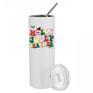 Holly Jolly Teacher Cute Christmas Gift Stainless Steel Tumbler