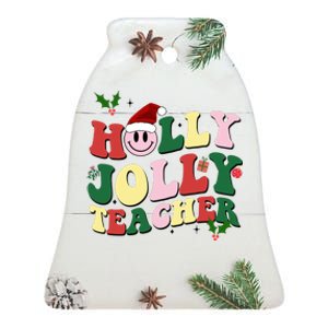 Holly Jolly Teacher Cute Christmas Gift Ceramic Bell Ornament